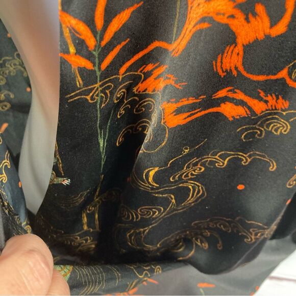 Zara Accessories Bodysuit Plunging V Neck Top Size M Black Orange Floral Turtle - Picture 8 of 16